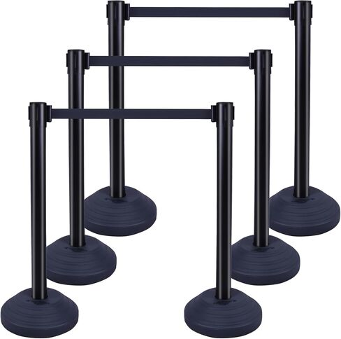 6PACK BESEA Crowd Control Stanchions with 10 FEET Retractable Belts, Water Filled Base Weighted Barriers Black Post in Kuwait
