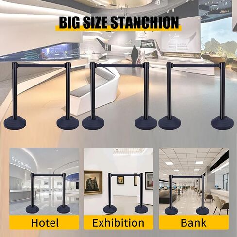 6PACK BESEA Crowd Control Stanchions with 10 FEET Retractable Belts, Water Filled Base Weighted Barriers Black Post in Kuwait