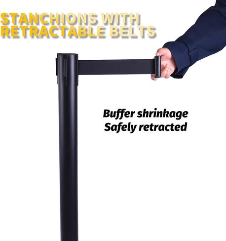 6PACK BESEA Crowd Control Stanchions with 10 FEET Retractable Belts, Water Filled Base Weighted Barriers Black Post in Kuwait