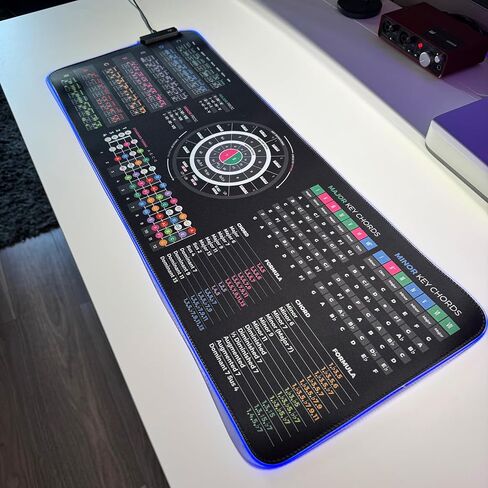 نظرية القيثارة ورقة الغش ورقة Mousepad - الحبال ، المقاييس ، ملاحظات الفريتس ودائرة خامسة - 13.8 "x9.8" و 31.5 "x11.8" - إصدار LED متاح in Kuwait