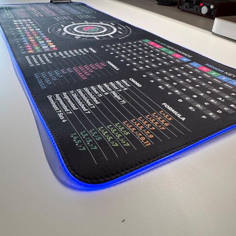 نظرية القيثارة ورقة الغش ورقة Mousepad - الحبال ، المقاييس ، ملاحظات الفريتس ودائرة خامسة - 13.8 "x9.8" و 31.5 "x11.8" - إصدار LED متاح in Kuwait
