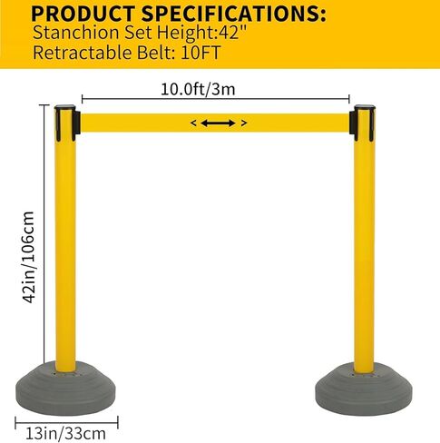 6PACK BESEA Crowd Control Stanchions with 10 FEET Retractable Belts, Water Filled Base Weighted Barriers Black Post in Kuwait