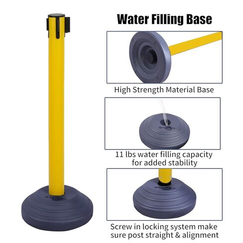 6PACK BESEA Crowd Control Stanchions with 10 FEET Retractable Belts, Water Filled Base Weighted Barriers Black Post in Kuwait