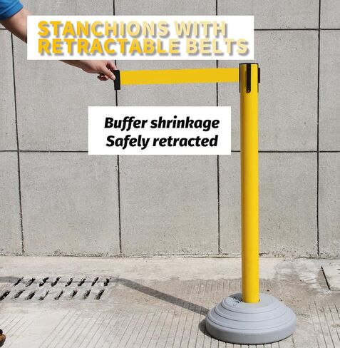 6PACK BESEA Crowd Control Stanchions with 10 FEET Retractable Belts, Water Filled Base Weighted Barriers Black Post in Kuwait
