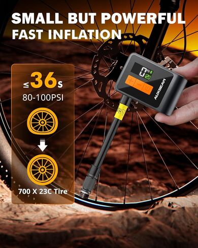 Auxbeam Tiny Bike Pump with Gauge, 120PSI Electric Bicycle Pump with Presta and Schrader Valve, Portable Air Pump for Road Bike, City, Mountain and E-Bike in Saudi Arabia