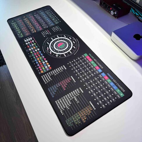 نظرية القيثارة ورقة الغش ورقة Mousepad - الحبال ، المقاييس ، ملاحظات الفريتس ودائرة خامسة - 13.8 "x9.8" و 31.5 "x11.8" - إصدار LED متاح in Kuwait