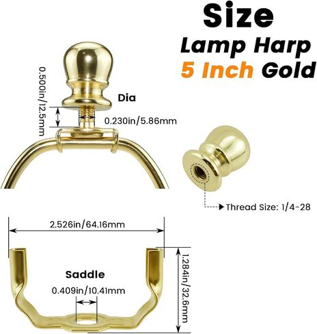 مصباح الظل Harp حامل مجرب مع مقبض الكرة النهائي وقاعدة السرج ، ارتفاع 5 بوصة عرض 2.98 بوصة [2Set Gold] in Saudi Arabia
