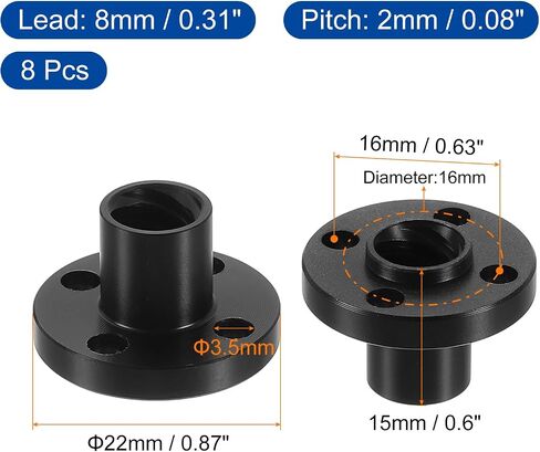 uxcell 8 Pcs Tr8x8 Lead Screw POM Plastic Nut, Trapezoidal Nut Linear Screw Acme Thread Screw Replacing Brass Nut (2mm Pitch, 4 Start, 8mm Lead) for 3D Printer Accessories in Kuwait