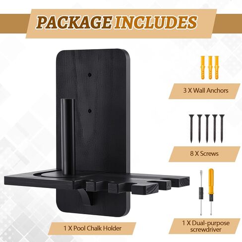 Geelin Wall Mounted Wood Cone Chalk Holder, Solid Wood Pool Hand Billiards Table Cone Chalk Holder with 5 Grooves, Pool Table Accessories, Black in Saudi Arabia