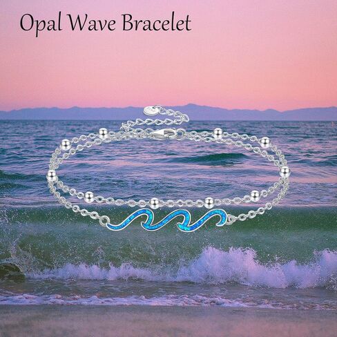 YFN Wave Bracelet 925 Sterling Silver Opal Ocean Wave Layered Bracelets Ocean Beach Bracelet for Women Jewelry Gifts (wave layered bracelet) in Saudi Arabia