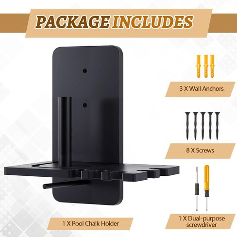 Geelin Wall Mounted Wood Cone Chalk Holder, Solid Wood Pool Hand Billiards Table Cone Chalk Holder with 5 Grooves, Pool Table Accessories, Black in Saudi Arabia