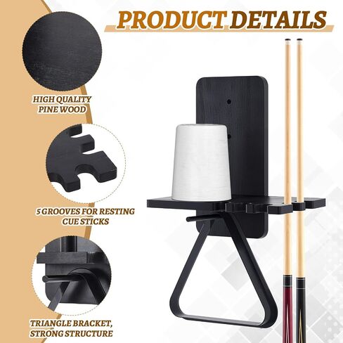Geelin Wall Mounted Wood Cone Chalk Holder, Solid Wood Pool Hand Billiards Table Cone Chalk Holder with 5 Grooves, Pool Table Accessories, Black in Saudi Arabia