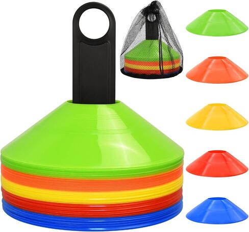 RUBY.Q 50/100/200pcs Disc Cones, Soccer Cones, Basketball Cones with Carry Bag and Holder, Football, Soccer, Basketball Training Equipment, 5 Color in Kuwait