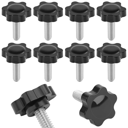 10pcs 1/4-20 مقابض النجوم السوداء ، صواميل الإبهام الملولبة للأداة الميكانيكية ، مقبض المقبض/مقبض اليد النجمة لاستبدال قاعدة المظلة ، رأس سداسي ملولب من خلال مقبض الإناث in Kuwait