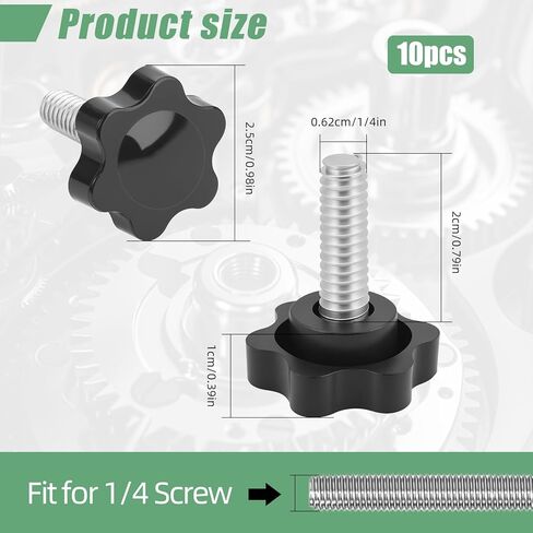 10pcs 1/4-20 مقابض النجوم السوداء ، صواميل الإبهام الملولبة للأداة الميكانيكية ، مقبض المقبض/مقبض اليد النجمة لاستبدال قاعدة المظلة ، رأس سداسي ملولب من خلال مقبض الإناث in Kuwait