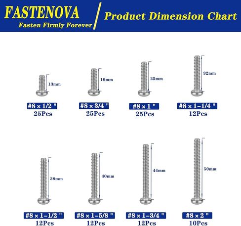 123pcs Machine Screws Assortment Kit, 304 Stainless Steel, #8-32 Phillips Pan Head,1/2 to 2 inch Long, Cupboard, Closet Handle Installation in Saudi Arabia