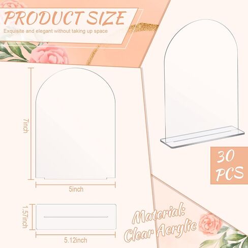 Juexica 30 Packs 5x7 Inch Clear Acrylic Arch Sign - Blank DIY Table Numbers with Stand for Weddings, Office Parties & Menus in Kuwait