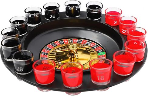 Drinking Glass Turntable Game Set, 16 Hole Russian Roulette Wheel Wine Glass Game Roulette Game Wine Glass Turntable with 16 Glasses 2 Metal Balls in Saudi Arabia