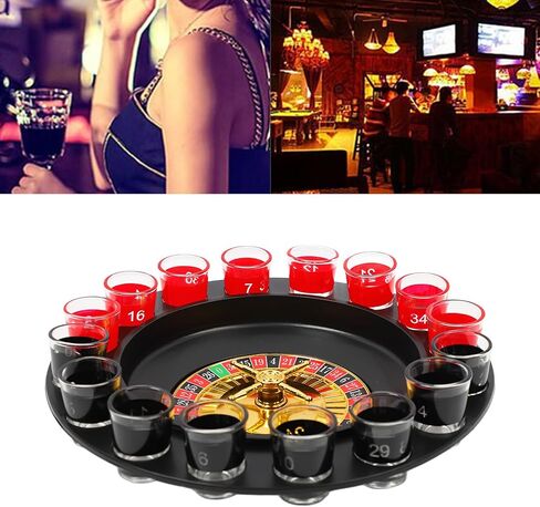 Drinking Glass Turntable Game Set, 16 Hole Russian Roulette Wheel Wine Glass Game Roulette Game Wine Glass Turntable with 16 Glasses 2 Metal Balls in Saudi Arabia