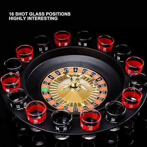 Drinking Glass Turntable Game Set, 16 Hole Russian Roulette Wheel Wine Glass Game Roulette Game Wine Glass Turntable with 16 Glasses 2 Metal Balls in Saudi Arabia