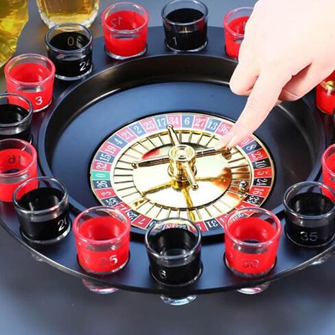 Drinking Glass Turntable Game Set, 16 Hole Russian Roulette Wheel Wine Glass Game Roulette Game Wine Glass Turntable with 16 Glasses 2 Metal Balls in Saudi Arabia
