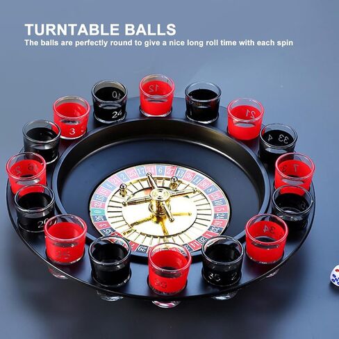 Drinking Glass Turntable Game Set, 16 Hole Russian Roulette Wheel Wine Glass Game Roulette Game Wine Glass Turntable with 16 Glasses 2 Metal Balls in Saudi Arabia