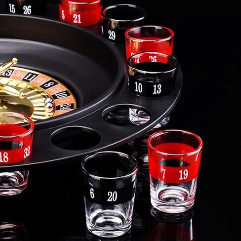 Drinking Glass Turntable Game Set, 16 Hole Russian Roulette Wheel Wine Glass Game Roulette Game Wine Glass Turntable with 16 Glasses 2 Metal Balls in Saudi Arabia