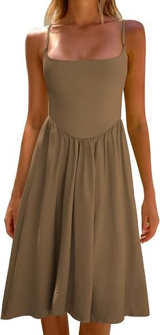 CHYRII Women Fashion Summer 2025 Spaghetti Straps Sleeveless Casual A-Line Midi Dresses Sundress in Saudi Arabia