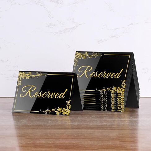 10 Pack Gold Acrylic Reserved Table Signs 6" x 4" Double Sided Reservation Seating Tent Cards for Wedding, Reception, Restaurant, Ceremony, Events in Kuwait