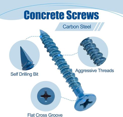 3/16″×3-1/4″ (200Pcs) Flat Head Concrete Screw Anchor, Blue Screw, for Anchoring to Masonry, Block or Brick in Saudi Arabia