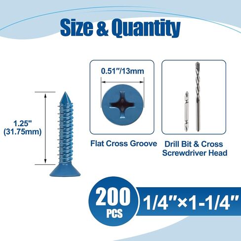 3/16″×3-1/4″ (200Pcs) Flat Head Concrete Screw Anchor, Blue Screw, for Anchoring to Masonry, Block or Brick in Saudi Arabia