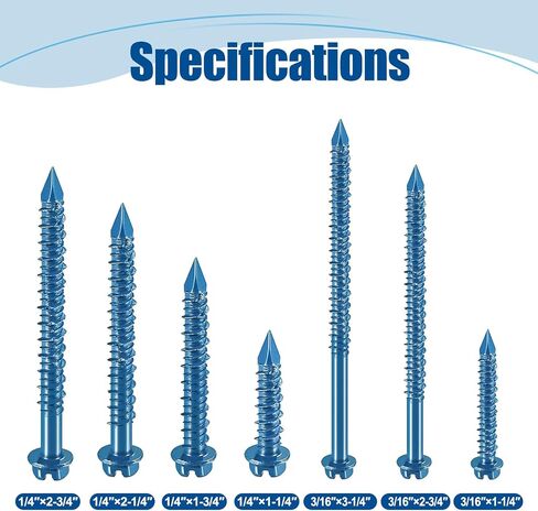 1/4″×2-1/4″ (100PCS) Hex Head Concrete Screw Anchor with Drill Bit, Blue Screw, for Anchoring to Masonry, Block or Brick in Saudi Arabia