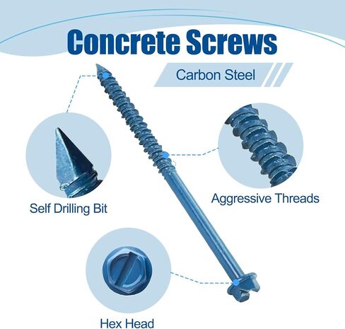 1/4″×2-1/4″ (100PCS) Hex Head Concrete Screw Anchor with Drill Bit, Blue Screw, for Anchoring to Masonry, Block or Brick in Saudi Arabia