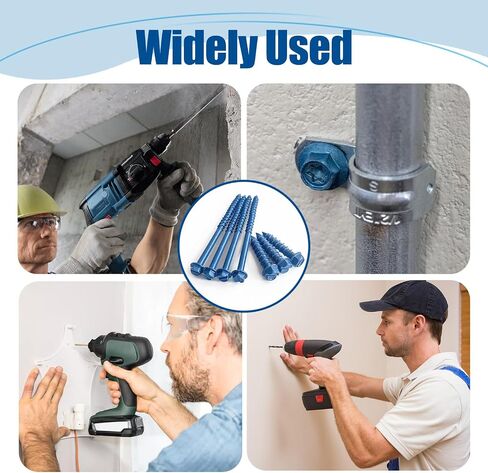 1/4″×2-1/4″ (100PCS) Hex Head Concrete Screw Anchor with Drill Bit, Blue Screw, for Anchoring to Masonry, Block or Brick in Saudi Arabia