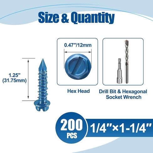 1/4″×2-1/4″ (100PCS) Hex Head Concrete Screw Anchor with Drill Bit, Blue Screw, for Anchoring to Masonry, Block or Brick in Saudi Arabia