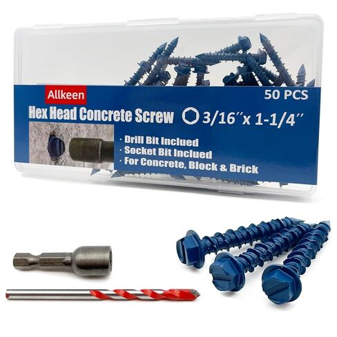 3/16" x 1-1/4" Hex Head Concrete Screws, Anchoring to Masonry, Brick, Block, Cement or Stucco, 35PCS in Kuwait