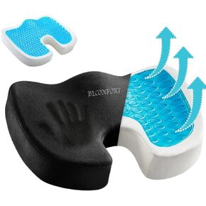 Seat Cushion for Desk Chair Gel Infused Pillow-Coccyx, Sciatica, Lumbar Support, Lower Back, Tailbone and Hemorrhoid-Washable Cover-Ideal for Work, Driving, Hard Surface and Flight Chair