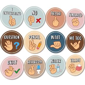 12 PCS Boho Signs Set Hand Signals Posters Classroom Silent Signals for Students Teachers Sign Language Cutouts for School Toddlers Sign Language Silence Classroom Management Decorations Supplies