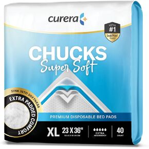 وسادات سرير فائقة النعومة من تشوكس، وسادات سلس البول للبالغين مقاس 23x36 للاستخدام مرة واحدة - وسادات كبيرة للتبول للاستعمال مرة واحدة للأطفال والبالغين وكبار السن مع طبقة علوية ناعمة - وسادات داخلية لسرير تشوكس ذات قدرة إضافية على الامتصاص [40 وسادة] in Kuwait