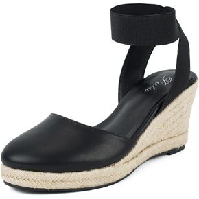 Putu Espadrilles Wedges for Women Closed Toe Wedge Sandals Elastic Ankle Strap Wedge Shoes