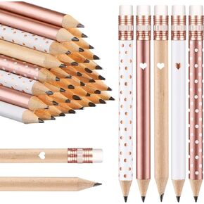 50 Pcs Half Pencils with Eraser Golf Pencils for Baby Bridal Shower Mini Game Pencils Sharpened Pencils Wooden Pocket Pencils for Wedding School Office Supplies, 4 Inch (Mixed Color, Dot, Heart)