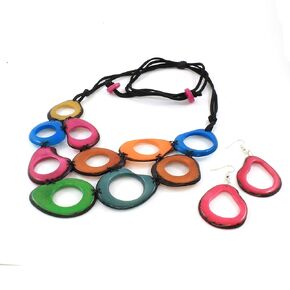 Colorful Chunky Bib Necklace and Earring Set made of Tagua, Fair Trade Fashion, Costume Jewelry for Women