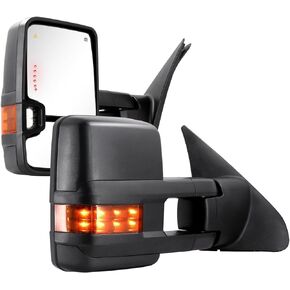Towing Mirrors for 2007-2021 Tundra, 2008-2017 Sequoia with Power Glass Heated Arrow Turn Signal Light Running Light Blind Spot Monitoring Extendable Fold Pair Set (Smoke)