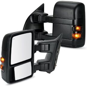 Towing Mirrors Rear View Mirrors fit for 1999 2000 2001 2002 2003 2004 2005 2006 2007 Ford F-250 F-350 Super Duty Power Heated with Turn Signal (Black)