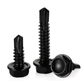 #14 x 1" Hex Washer Head Self Tapping Screws, Self Drilling Sheet Metal Tek Screws, 410 Stainless Steel Black Oxide, 50 PCS