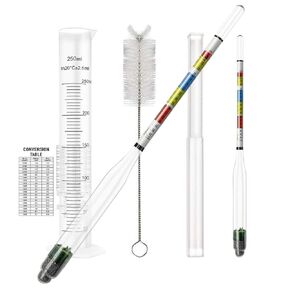 Triple Scale Alcohol Hydrometer(2 pcs)and Test Jar for Home Brew, Wine, Beer, Mead, Cider & Kombucha - Combo Set of 250ml Plastic Cylinder, Cleaning Brush, Storage Bag - ABV, Brix and Gravity Test Kit