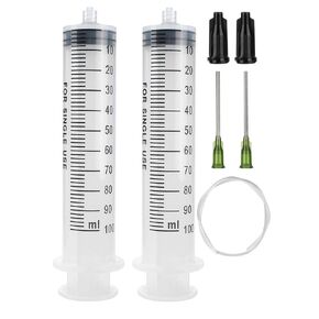 2 Pack 60ml Syringe with 55.1" Tube and Needle 16G 1.5", Luer Lock Syringes with Cap for Fluid Suction Injector, Drawing Oil, Fluid, Water, Lab, Pets