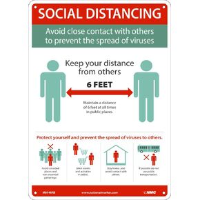 NMC M0148RB Social DISTANCING, Sign, 14 X 10 X 0.05, Rigid Plastic .050