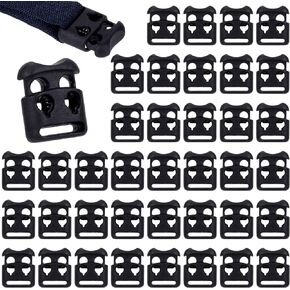 PAGOW 40 Pcs Plastic Cord Locks, Draw String Clip with Spring Toggle Stopper, Double Hole Elastic Cord Adjuster, Cord Stops Fastener Toggles for Drawstrings, Paracord, Shoelaces, Clothing (Black)