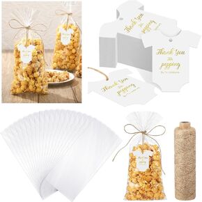 100 Set Clear Popcorn Favor Bags Paper Baby Shower Thank You Tags 1.97 x 2.36 Inch Thank You for Popping by Tags with Jute String Treat Bags for Baby Shower Birthday Party